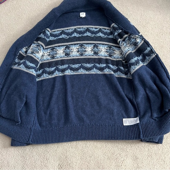 GAP 2016 Mens Geo Shape Cotton Blend Navy Shawl Collar Heavy Knit Cardigan - Picture 4 of 11